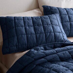 NWOT Quince European Linen Box Quilted King Sham Set Indigo Blue 5 ⭐Reviews